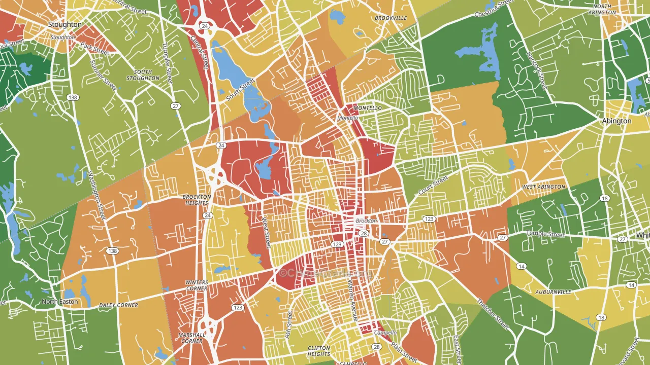 Montello, Brockton, MA Map of Assault Rates