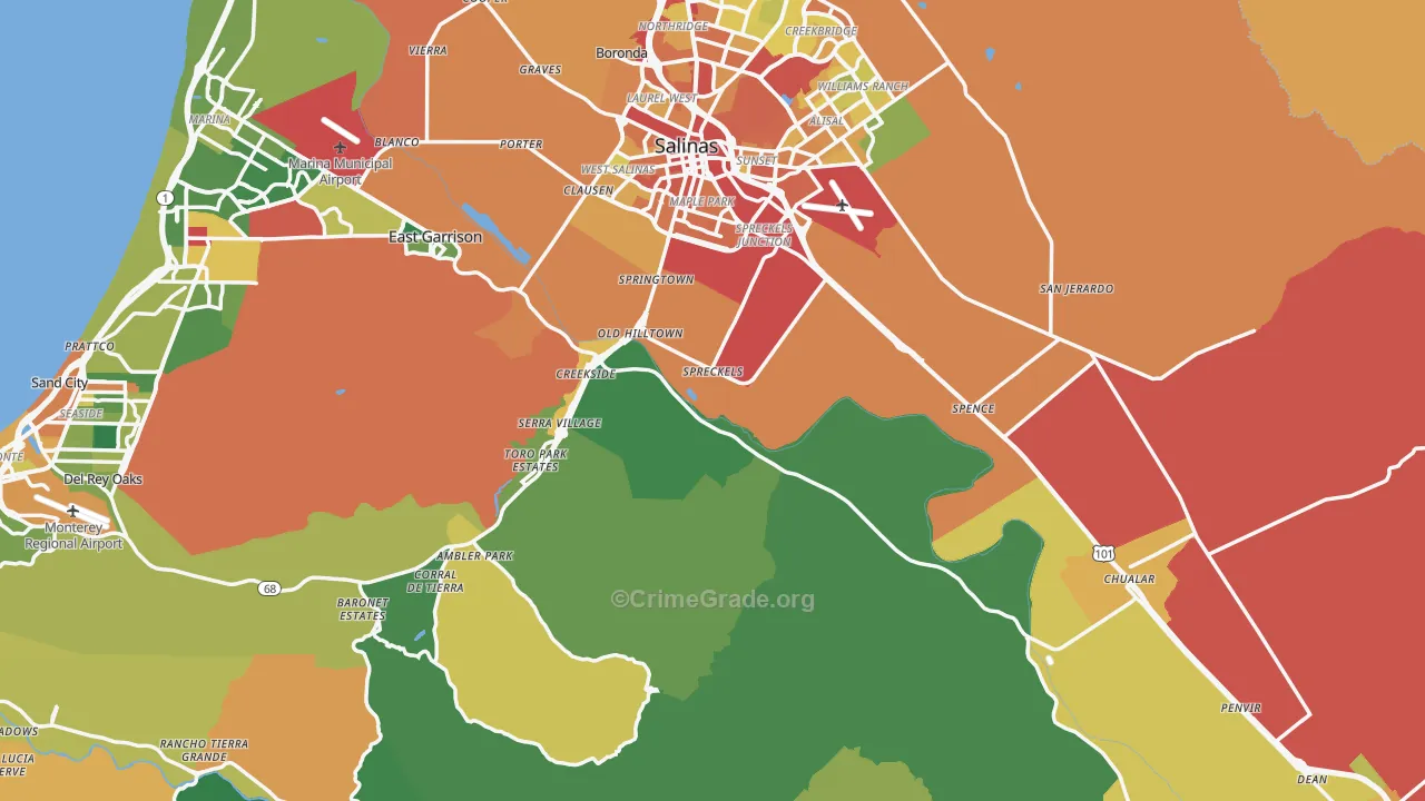 Monterey County, CA Map of Assault Rates