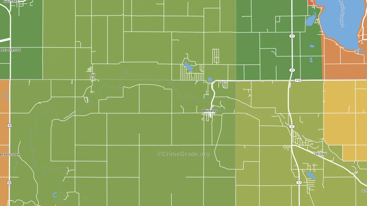 Monterey, IN Map of Assault Rates