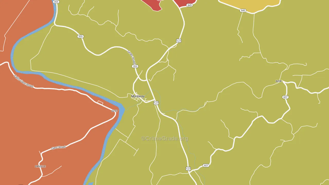 Monterey, KY Map of Assault Rates