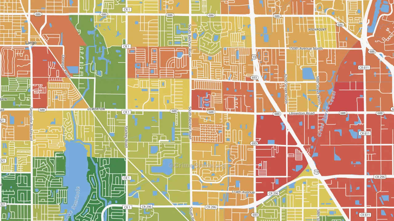 Monterey Lakes, Largo, FL Map of Assault Rates