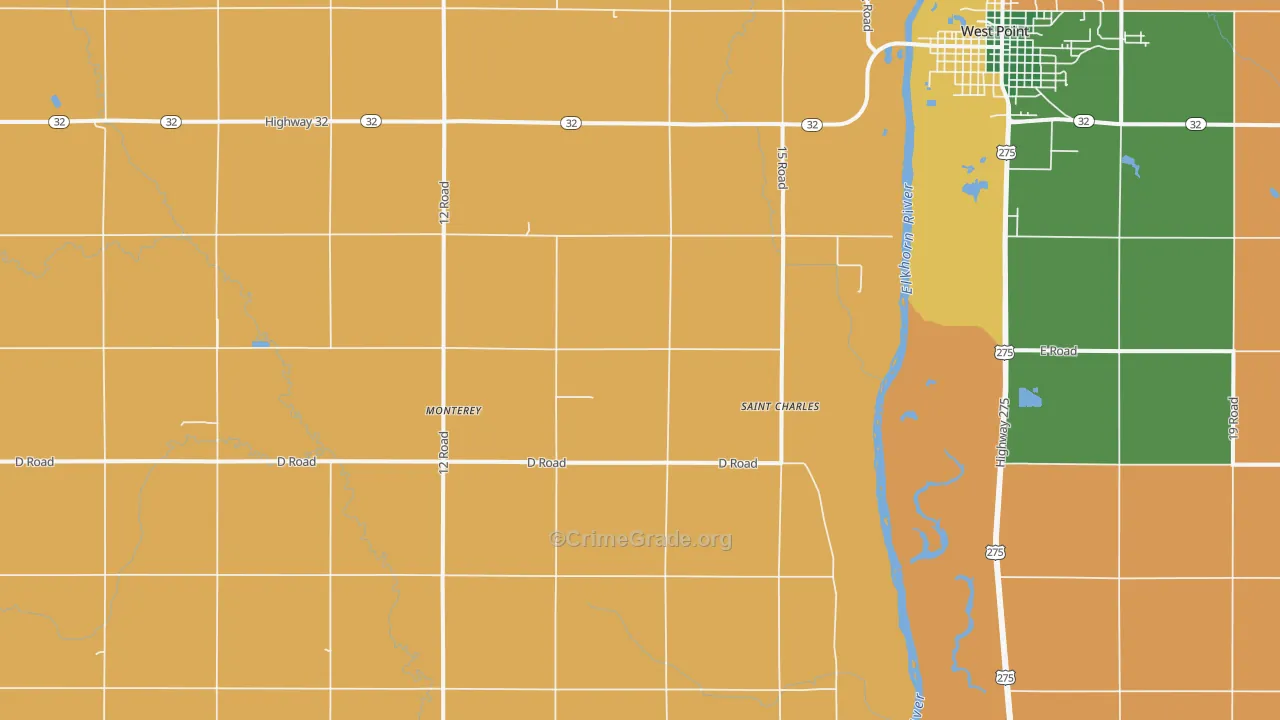 Monterey, NE Map of Assault Rates
