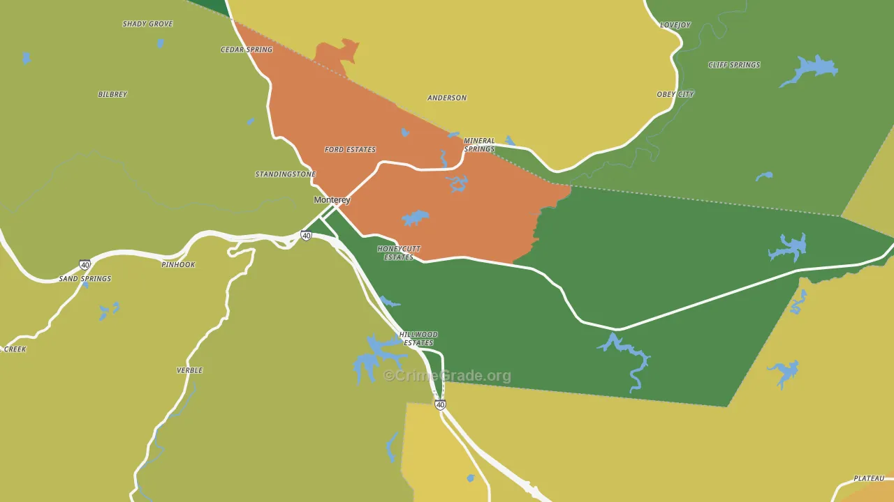 Monterey, TN Map of Assault Rates