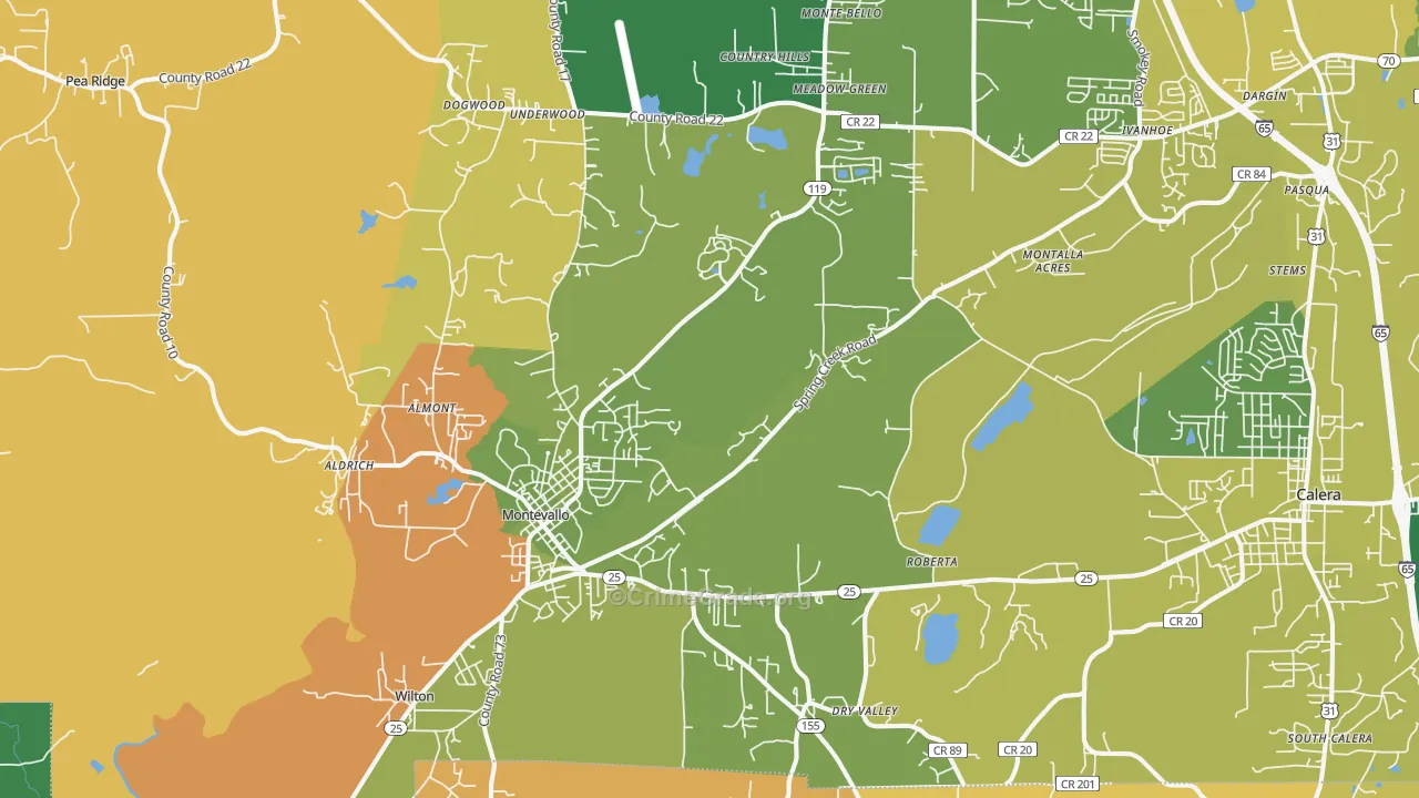 Montevallo, AL Map of Assault Rates
