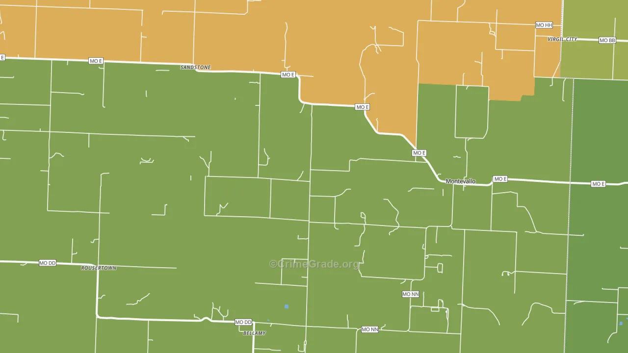 Montevallo, MO Map of Assault Rates