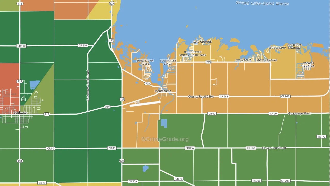 Montezuma, OH Map of Assault Rates