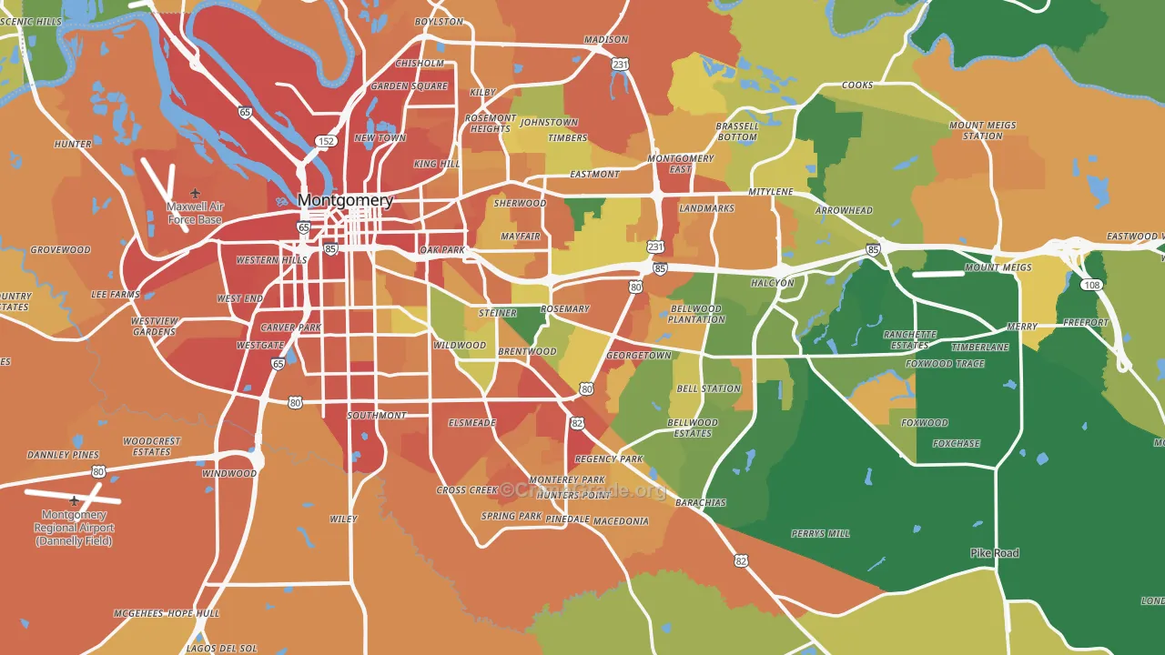 Montgomery County, AL Map of Assault Rates