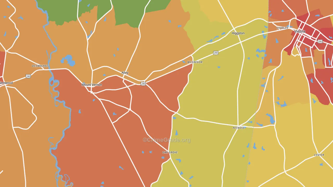 Montgomery County, GA Map of Assault Rates