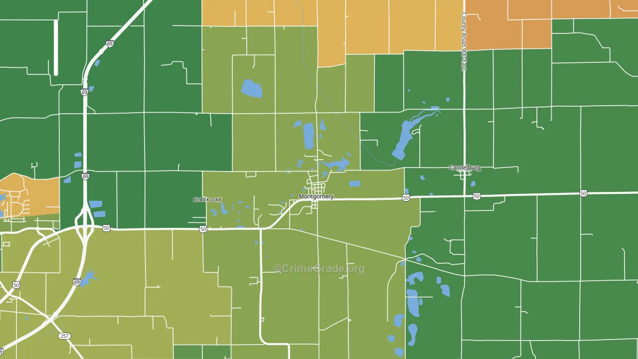Montgomery, IN Map of Assault Rates