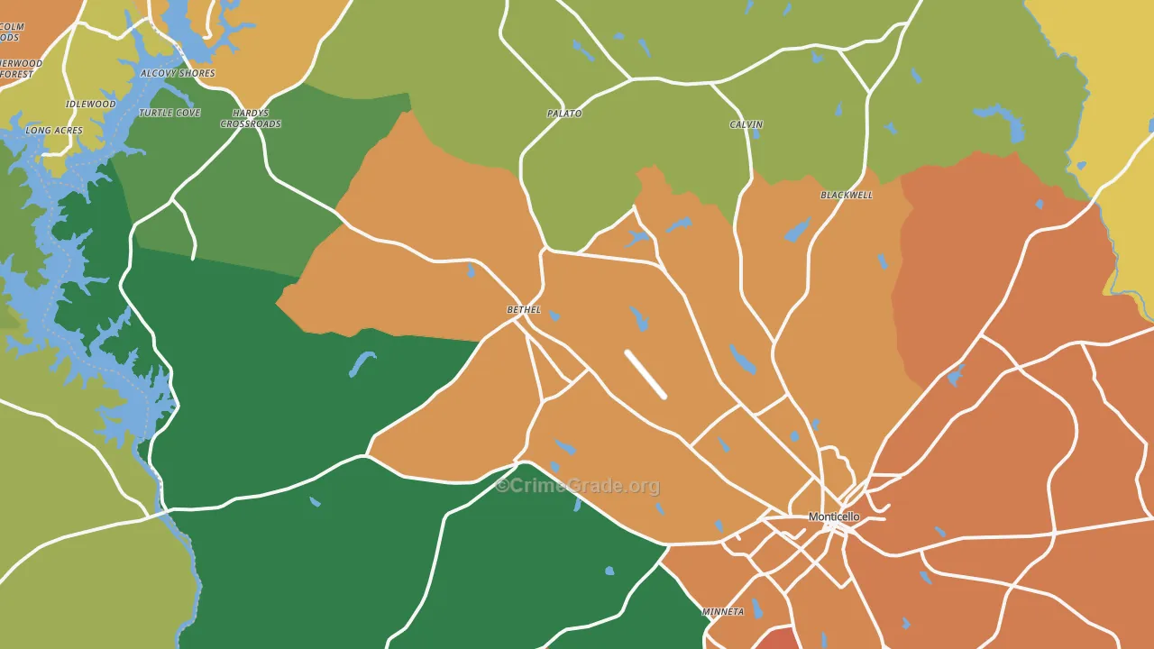 Monticello, GA Map of Assault Rates