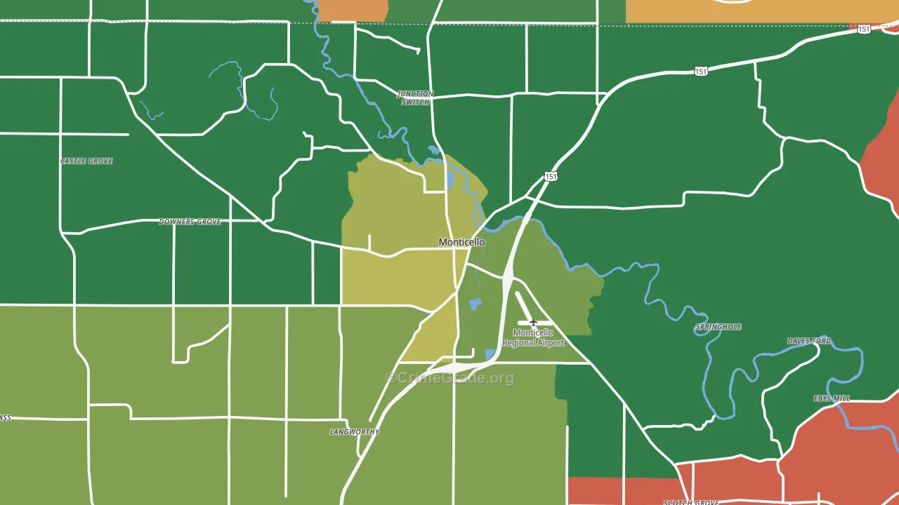Monticello, IA Map of Assault Rates
