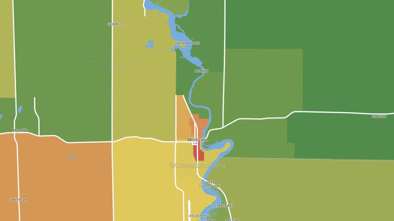 Monticello, IN Map of Assault Rates