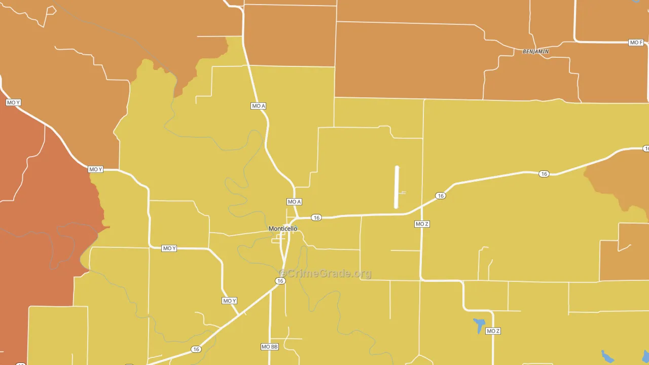 Monticello, MO Map of Assault Rates