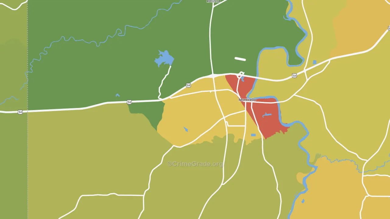 Monticello, MS Map of Assault Rates