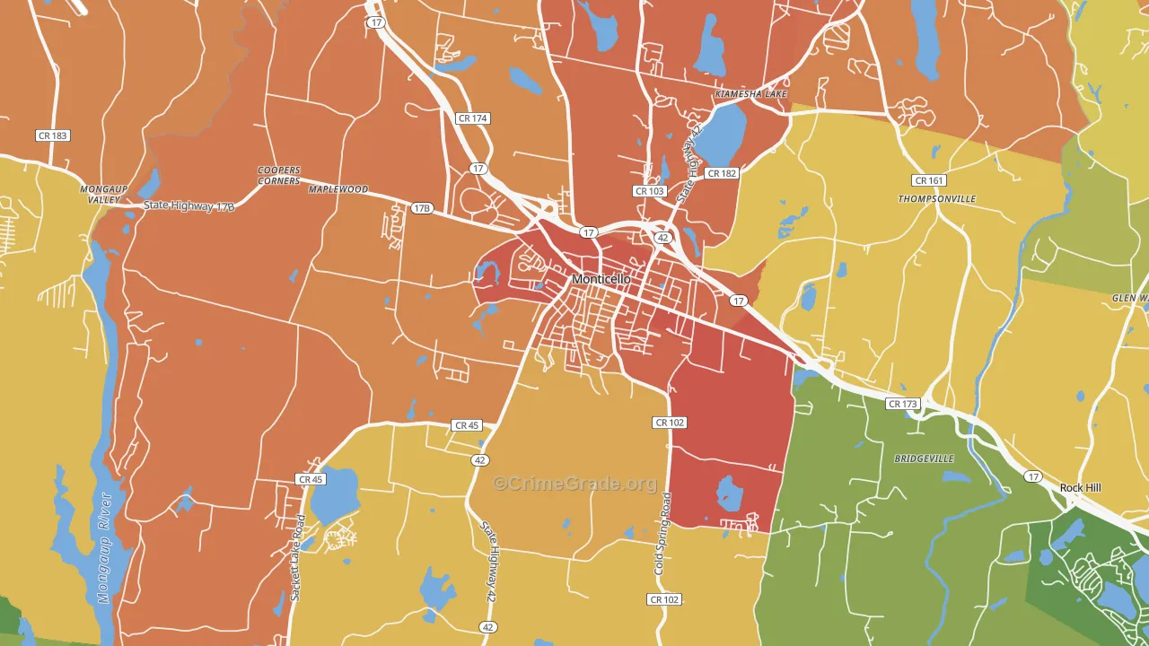 Monticello, NY Map of Assault Rates