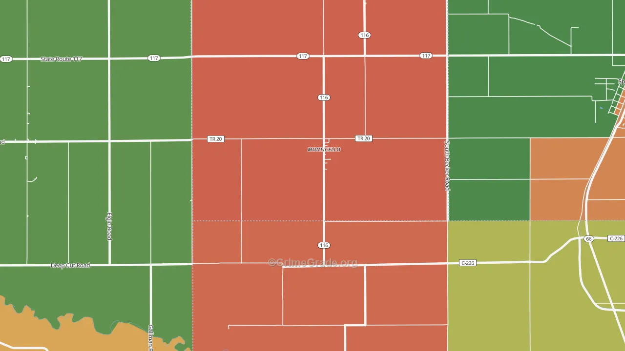 Monticello, OH Map of Assault Rates