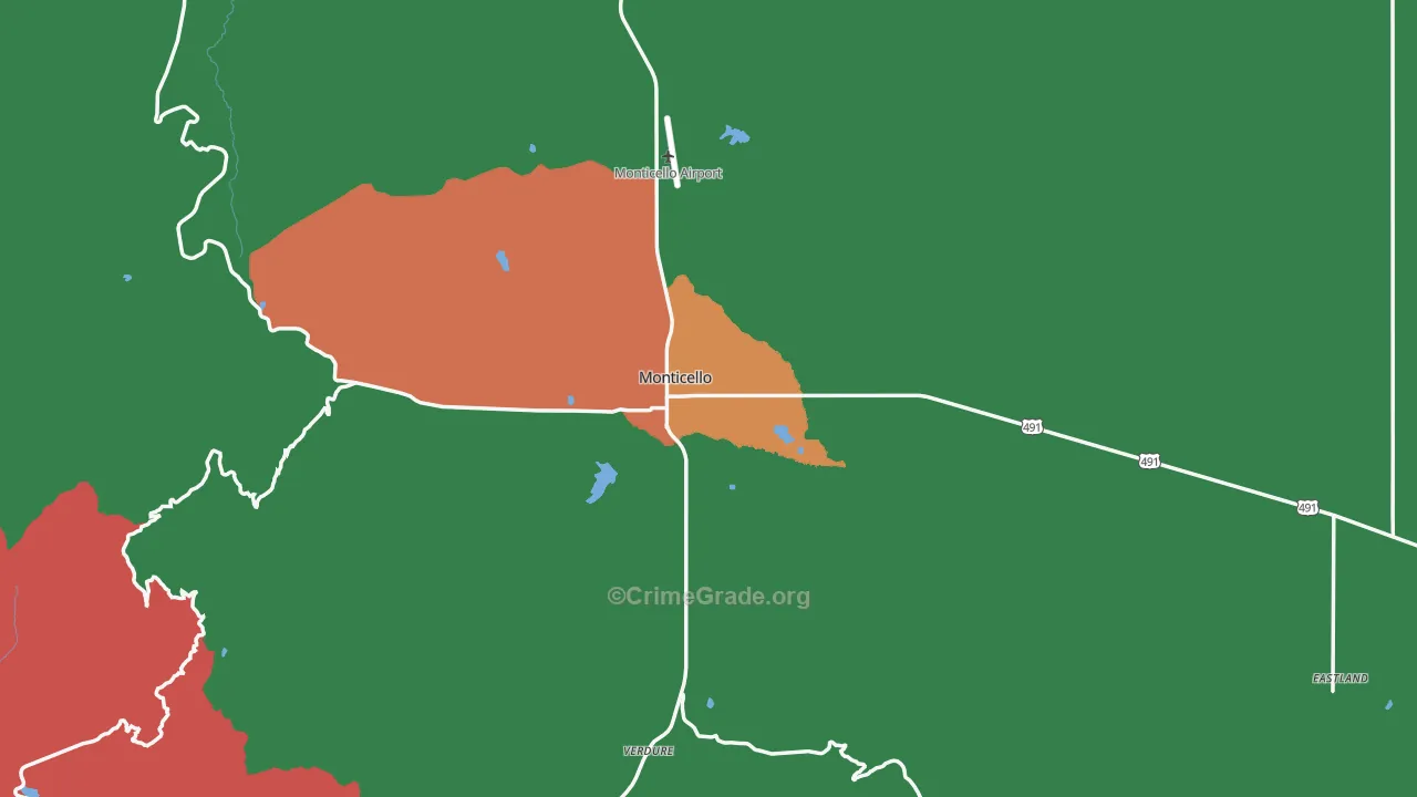 Monticello, UT Map of Assault Rates
