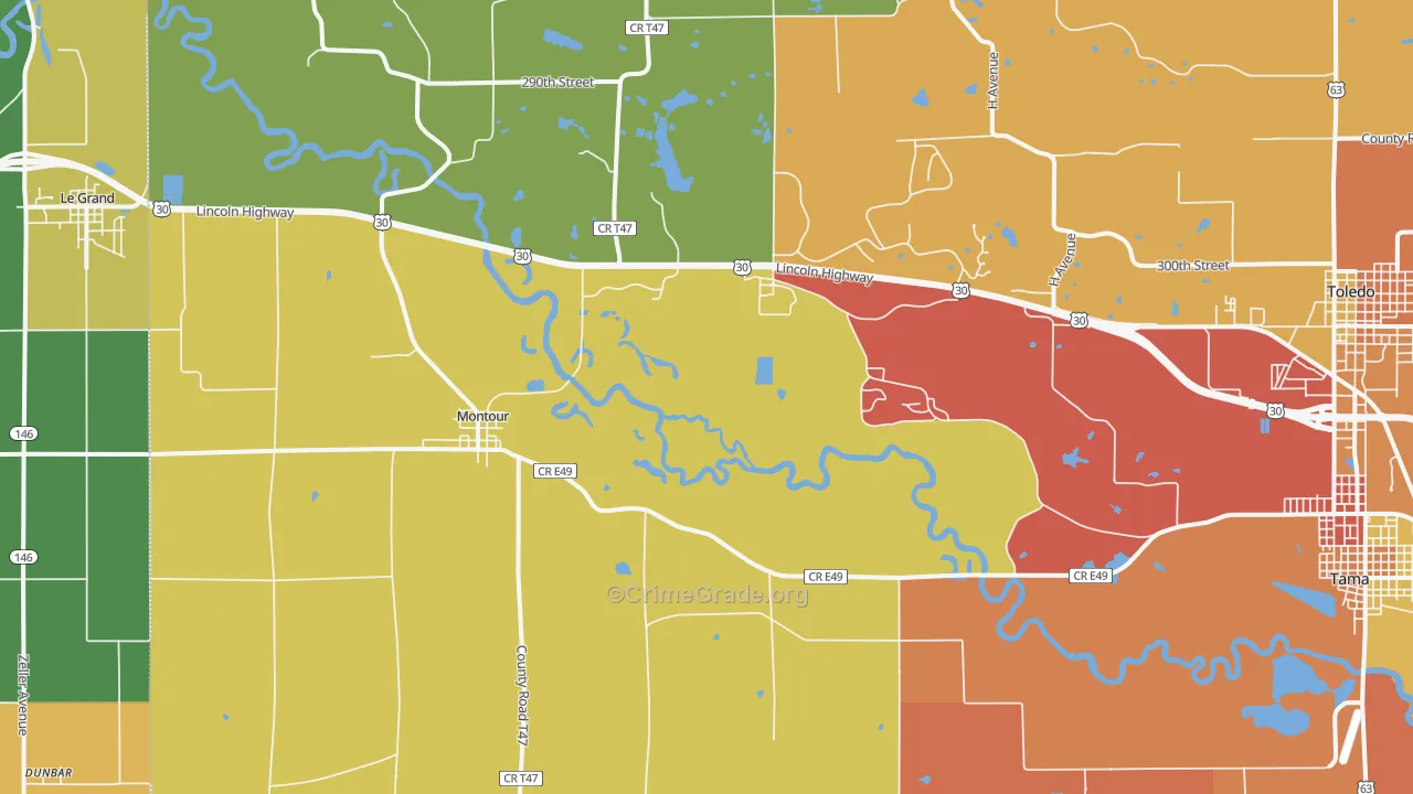 Montour, IA Map of Assault Rates