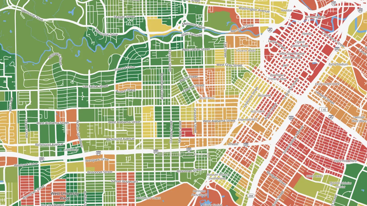 Montrose, Houston, TX Map of Assault Rates