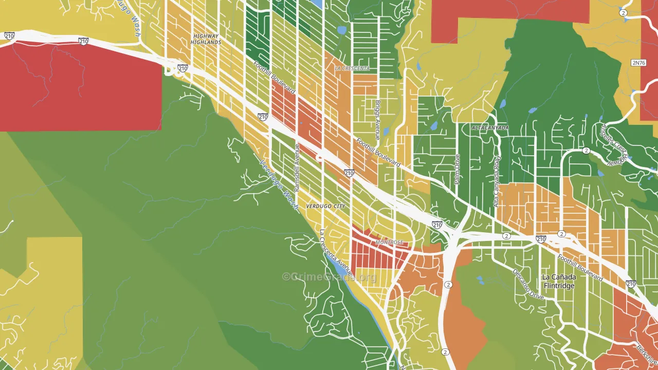 Montrose Verdugo City, La Crescenta, CA Map of Assault Rates