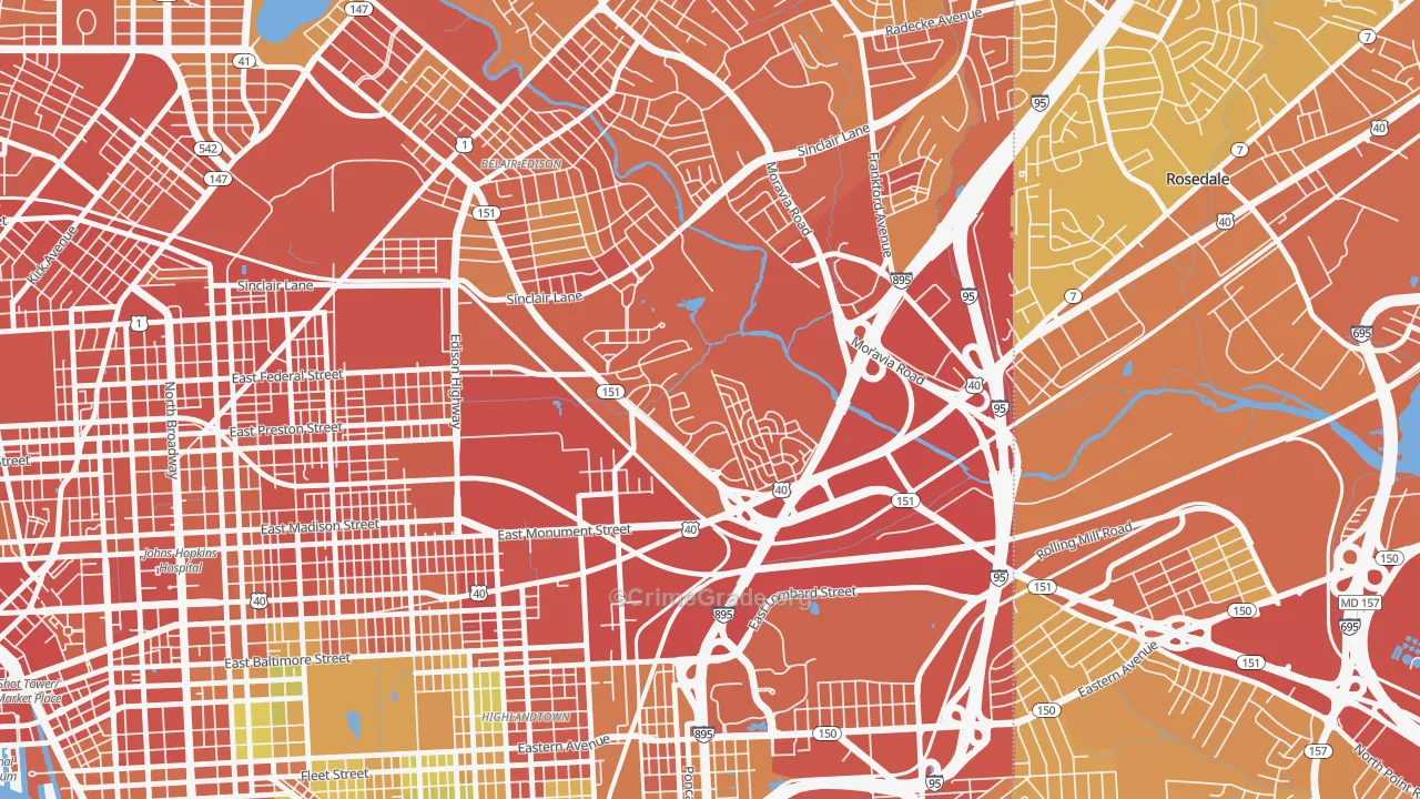 Monument Street, Baltimore, MD Map of Assault Rates