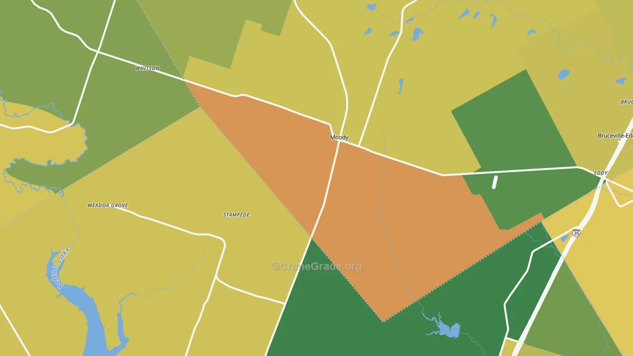 Moody, TX Map of Assault Rates