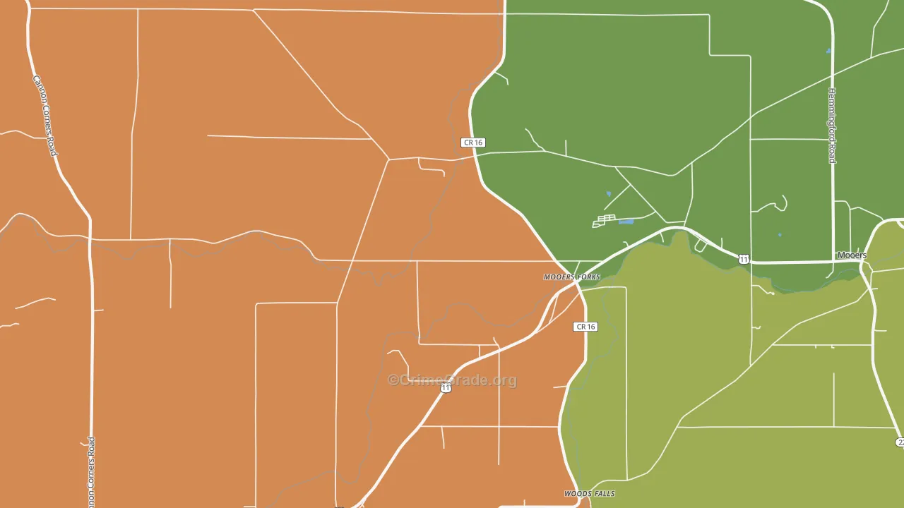 Mooers Forks, NY Map of Assault Rates