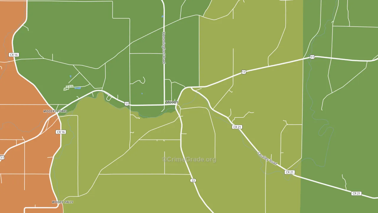 Mooers, NY Map of Assault Rates
