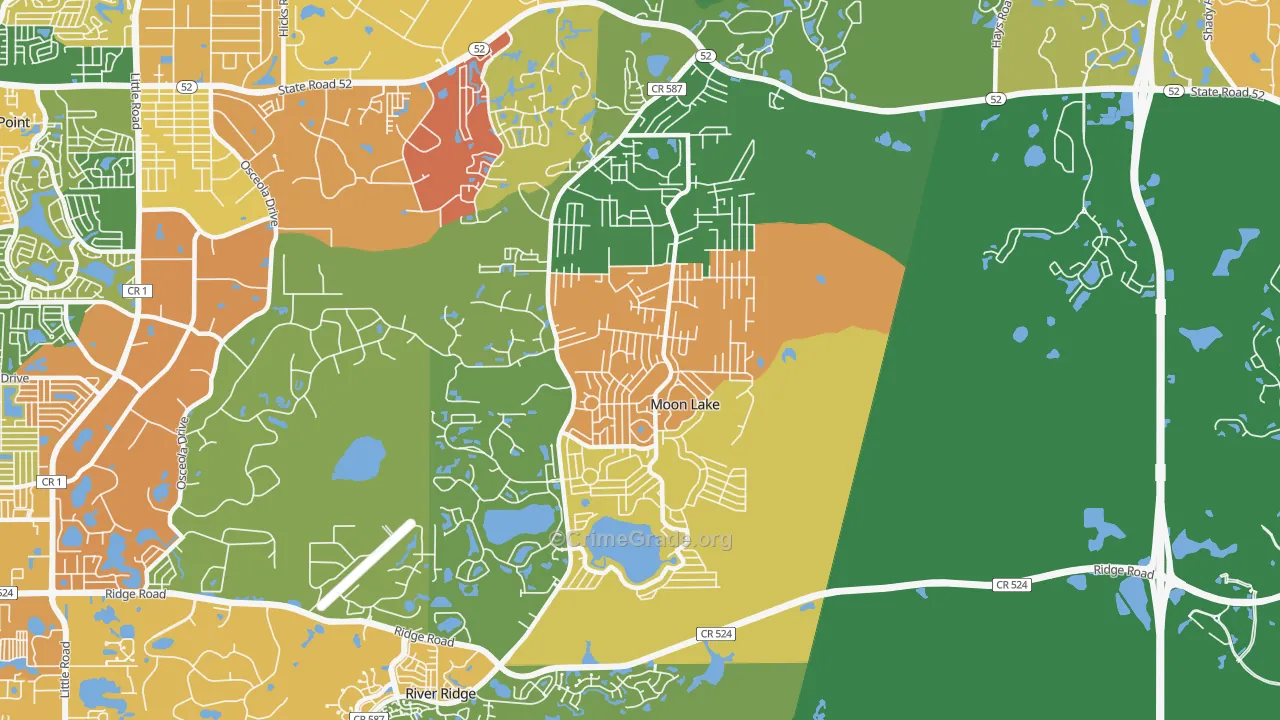 Moon Lake Estates, Moon Lake, FL Map of Assault Rates