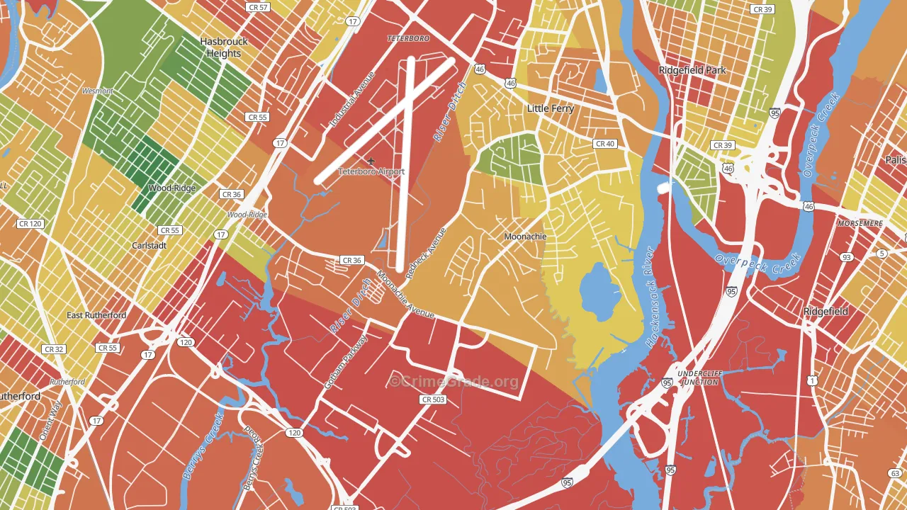 Moonachie, NJ Map of Assault Rates