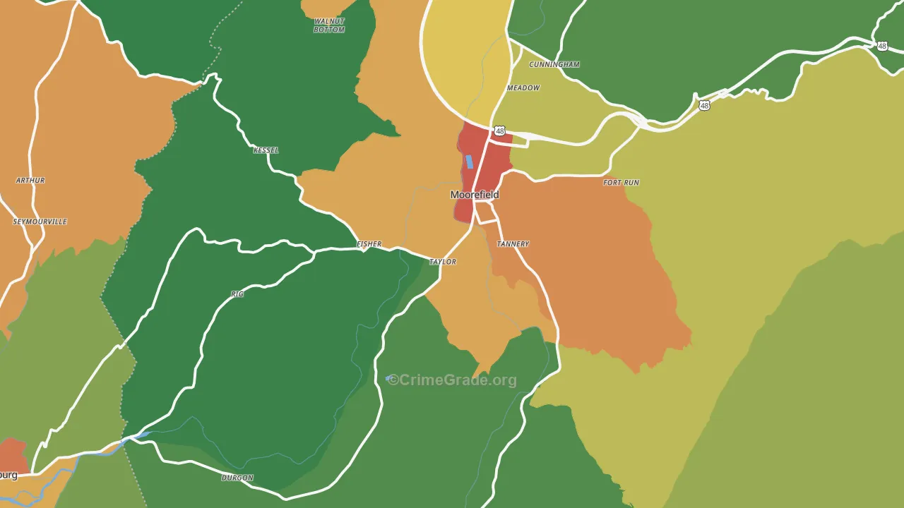 Moorefield, WV Map of Assault Rates