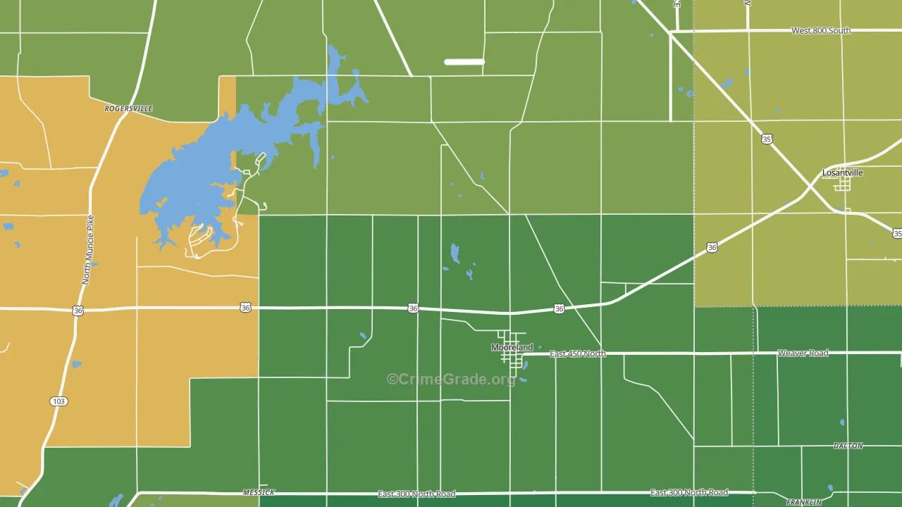 Mooreland, IN Map of Assault Rates