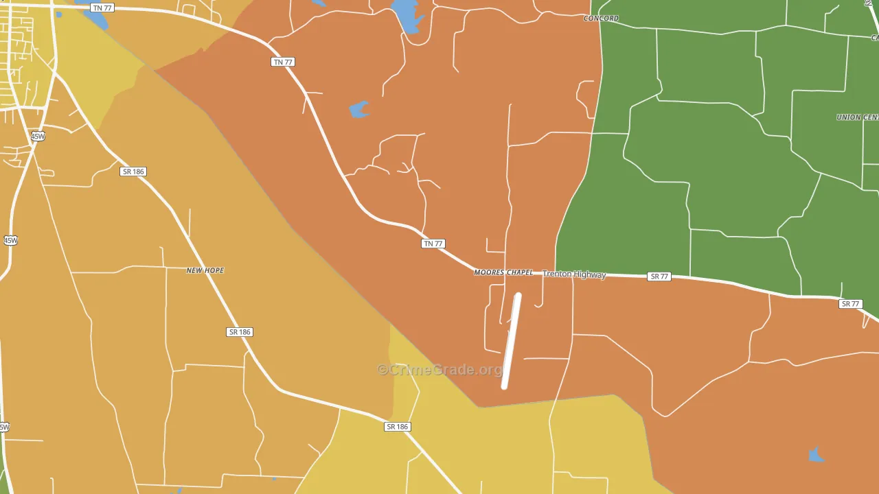 Moores Chapel, TN Map of Assault Rates