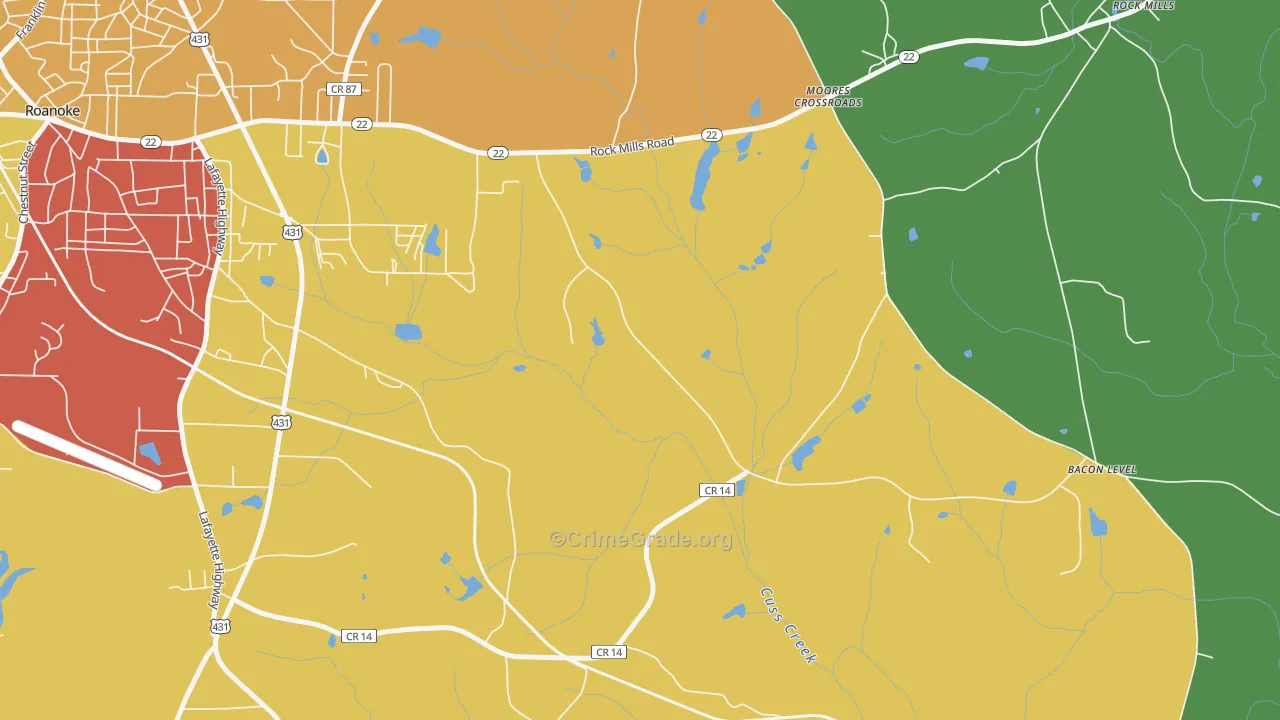 Moores Crossroads, AL Map of Assault Rates