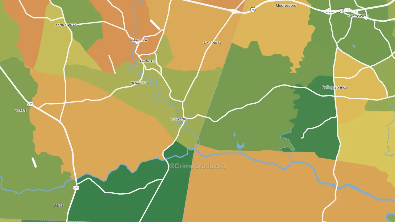 Mooresboro, NC Map of Assault Rates