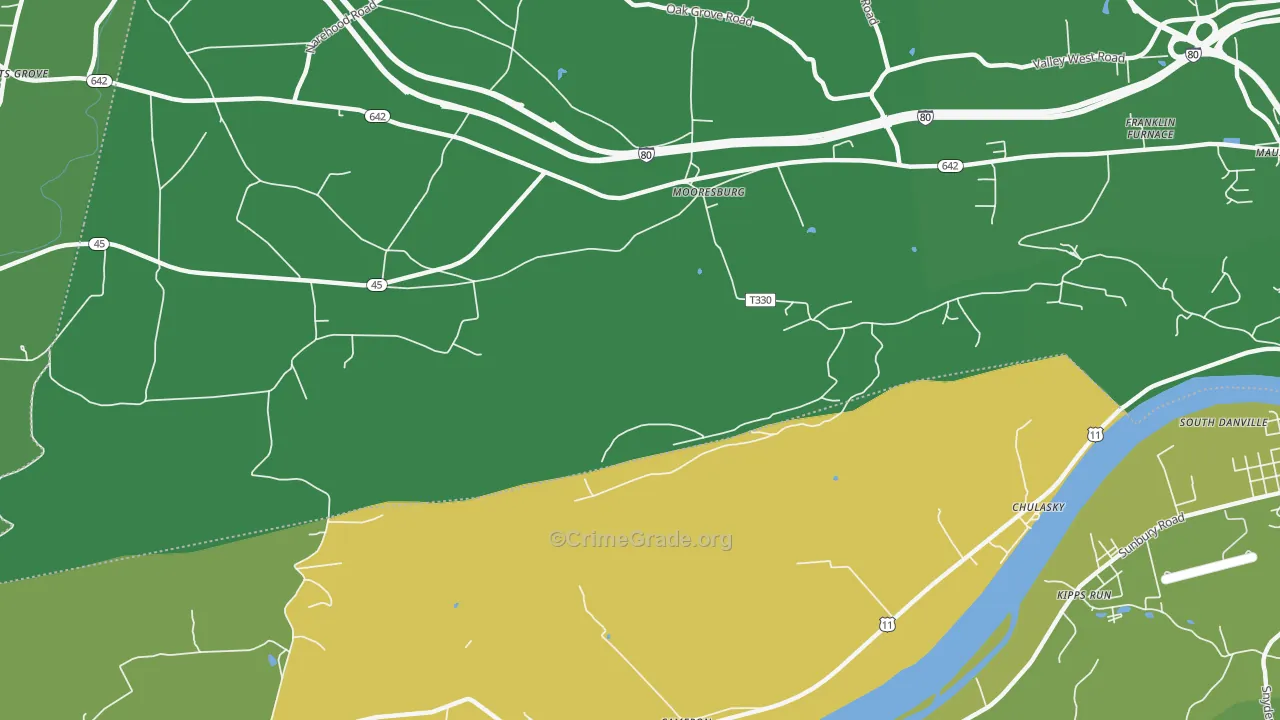 Mooresburg, PA Map of Assault Rates