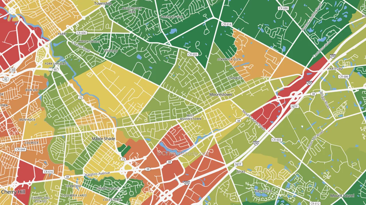 Moorestown-Lenola, NJ Map of Assault Rates