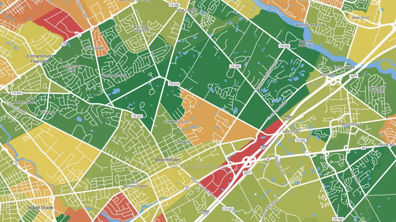 Moorestown, NJ Map of Assault Rates