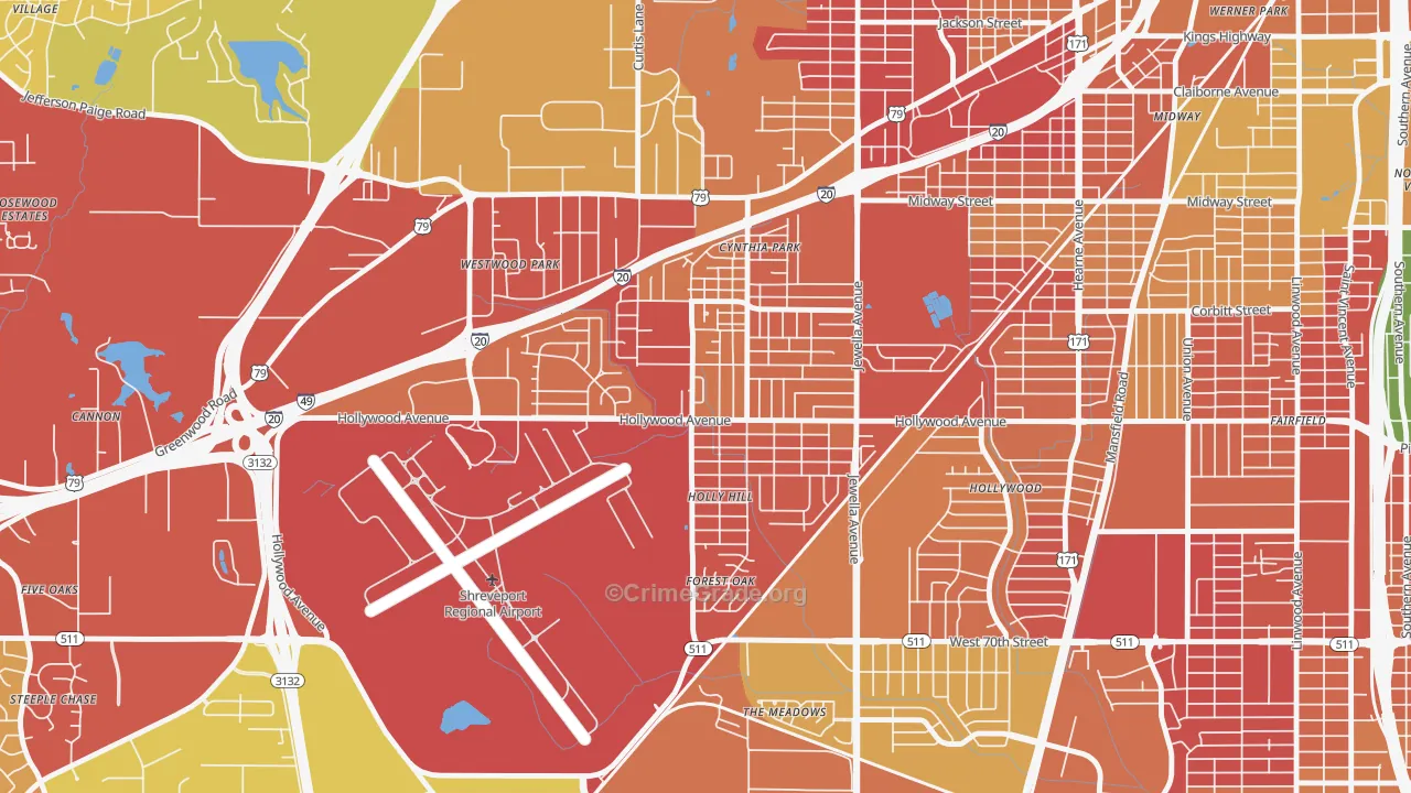 Mooretown and Hollywood Heights, Shreveport, LA Map of Assault Rates