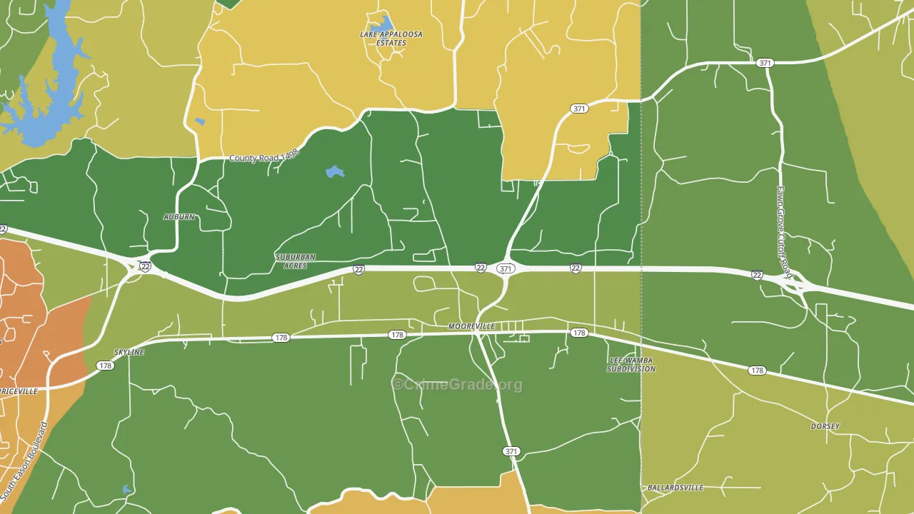 Mooreville, MS Map of Assault Rates