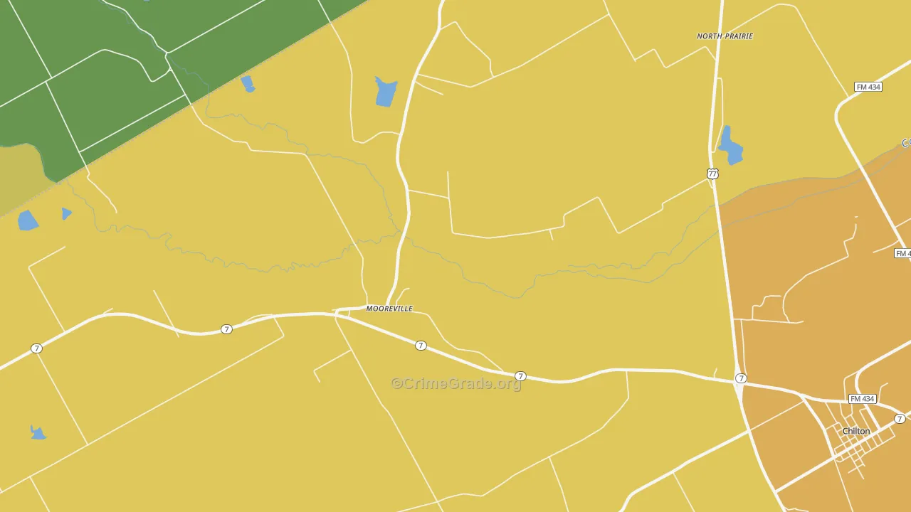 Mooreville, TX Map of Assault Rates