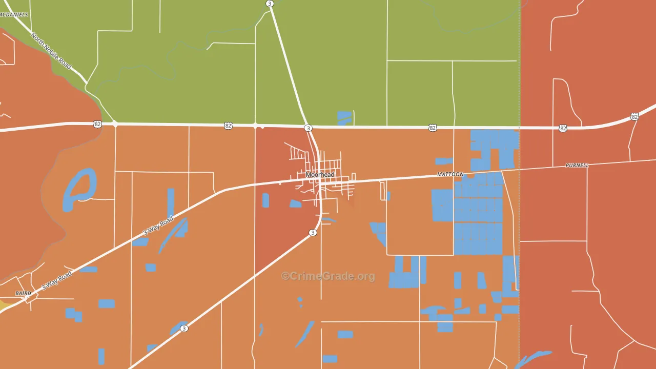 Moorhead, MS Map of Assault Rates