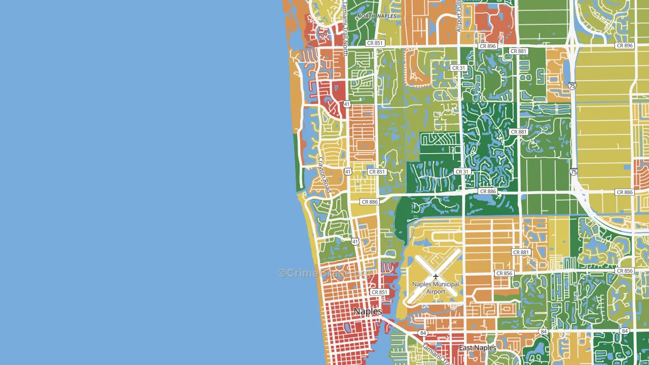 Moorings-Coquina Sands, Naples, FL Map of Assault Rates