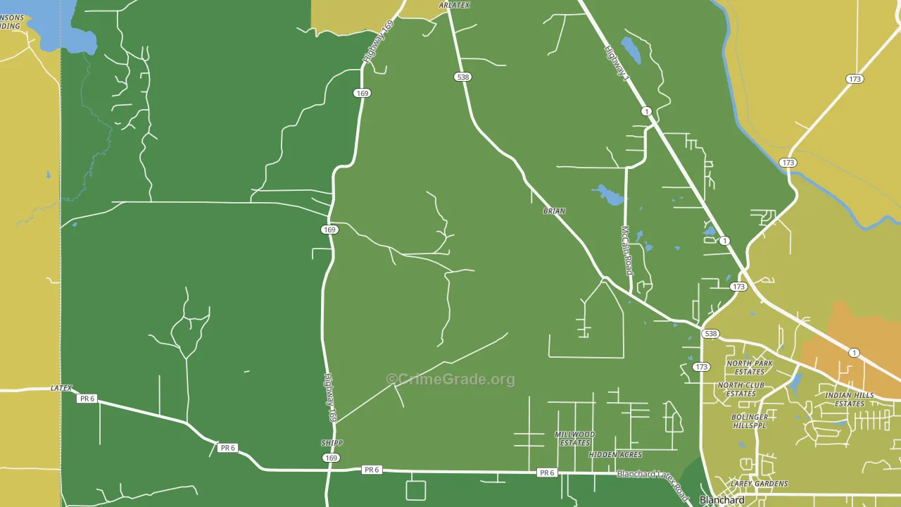 Mooringsport, LA Map of Assault Rates