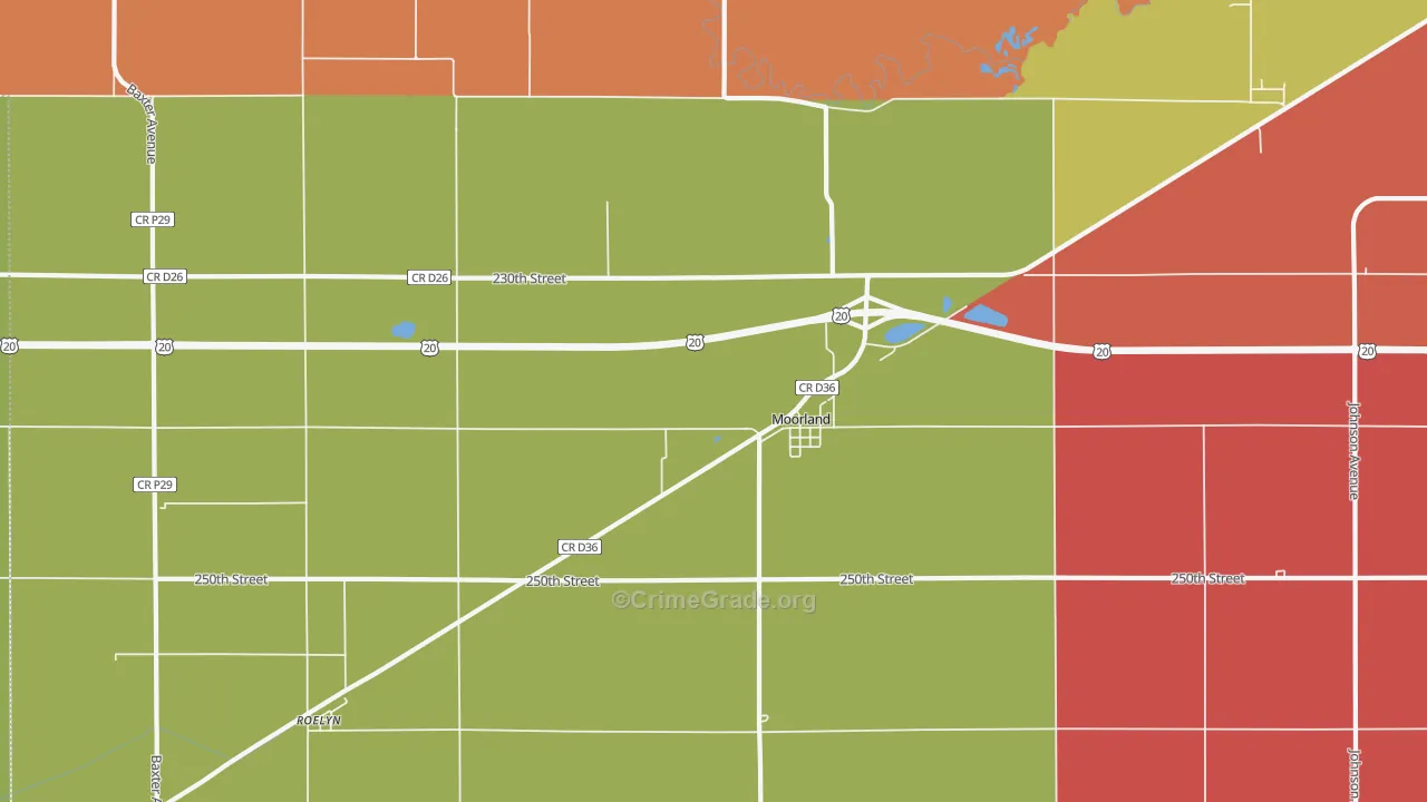 Moorland, IA Map of Assault Rates