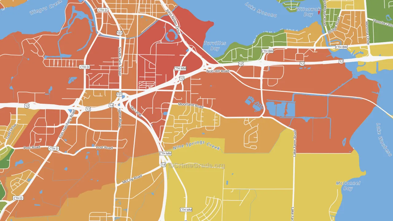 Moorland-Rimrock, Madison, WI Map of Assault Rates