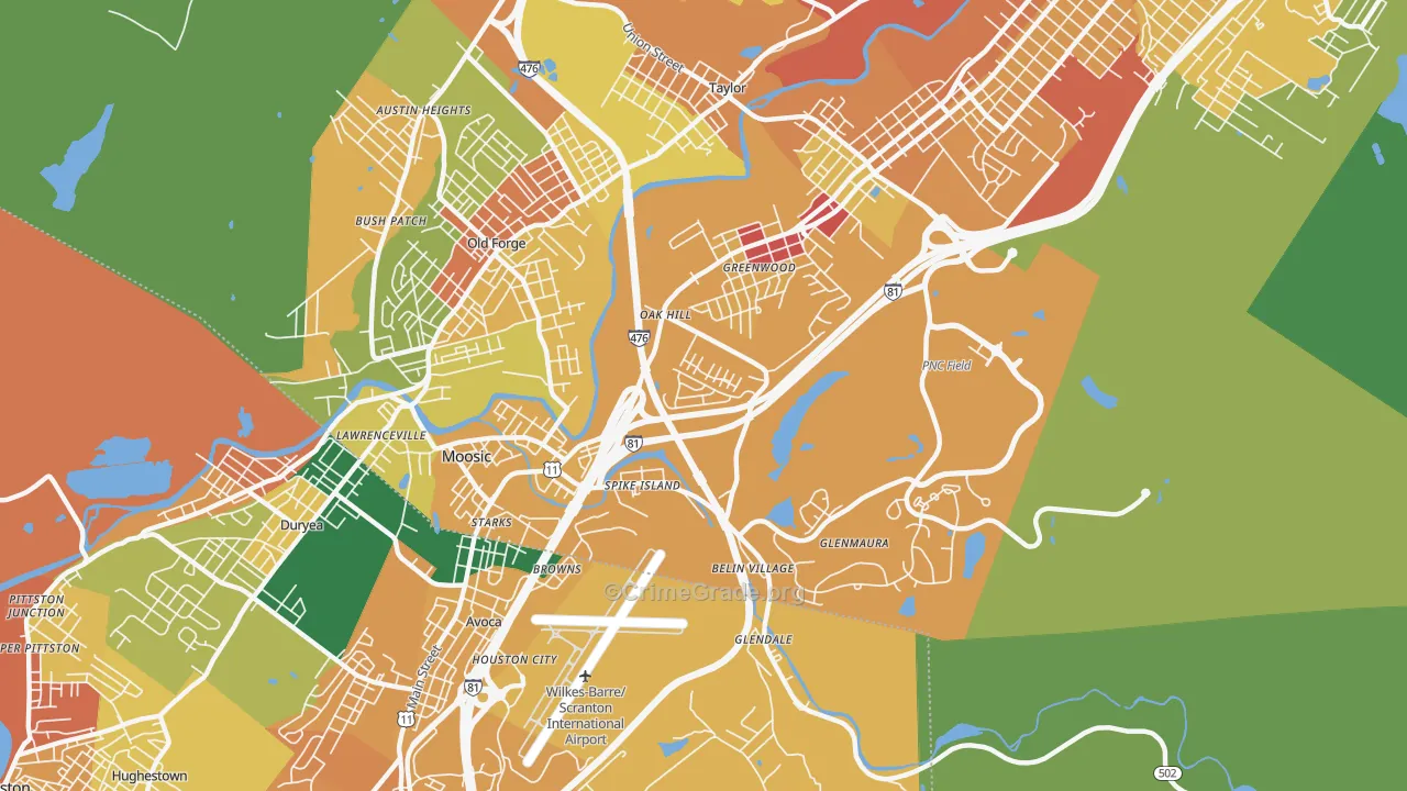 Moosic, PA Map of Assault Rates