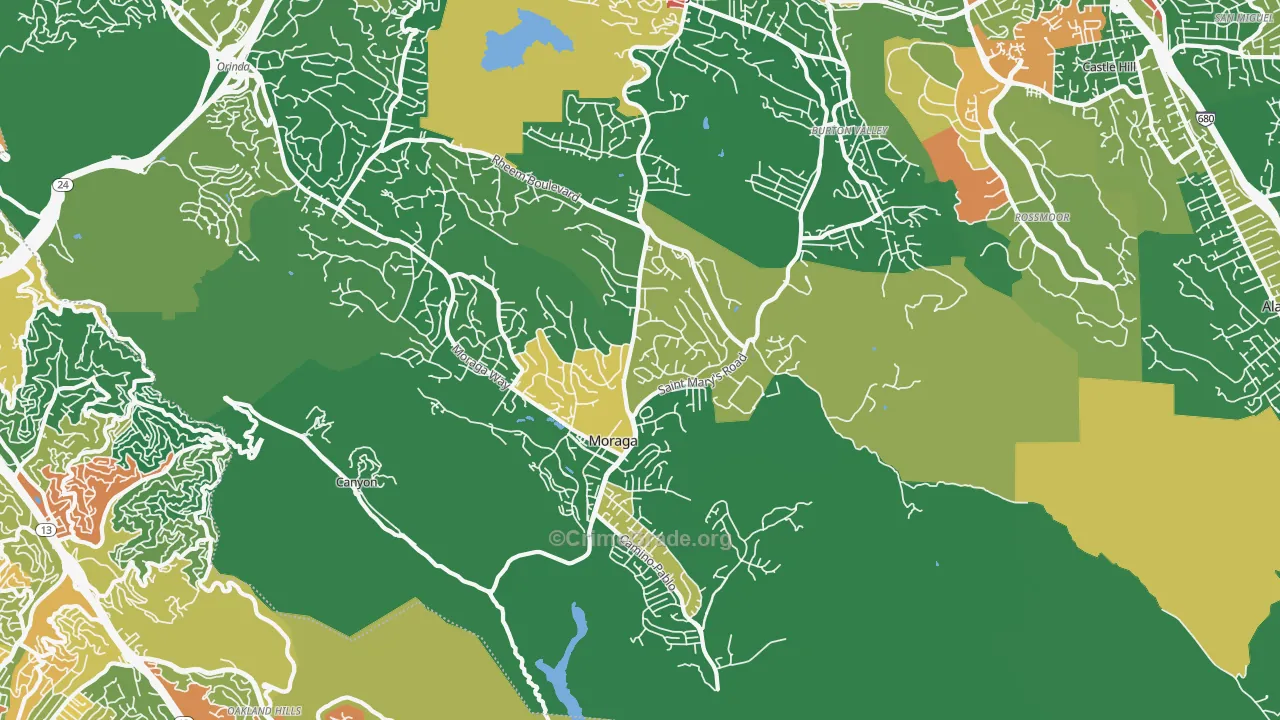 Moraga, CA Map of Assault Rates