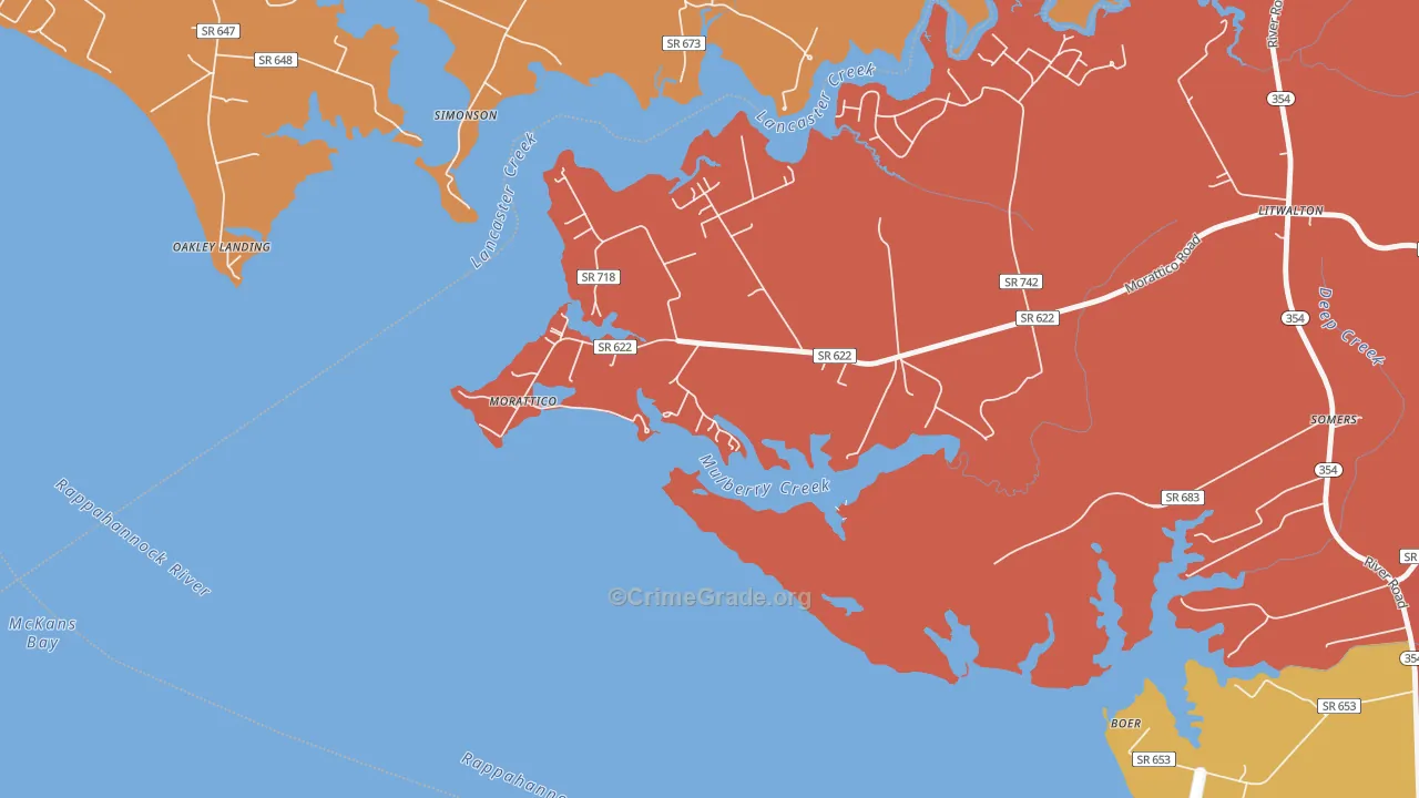 Morattico, VA Map of Assault Rates
