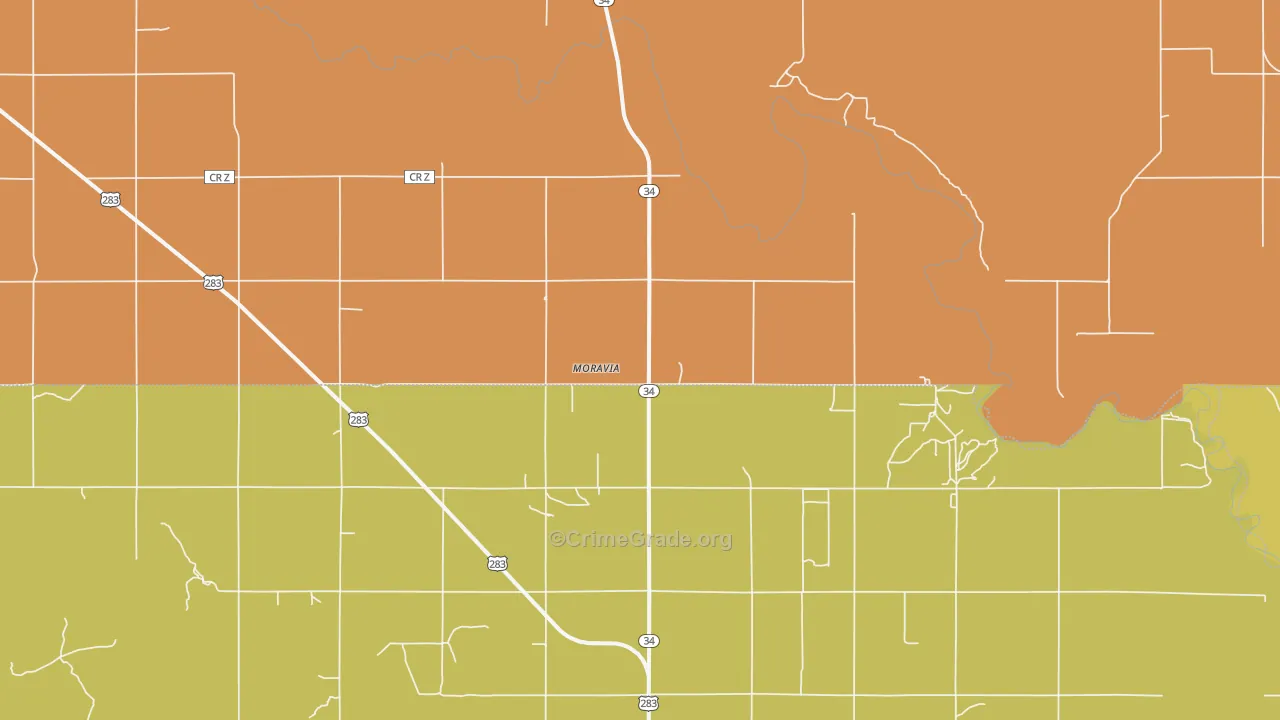 Moravia, OK Map of Assault Rates